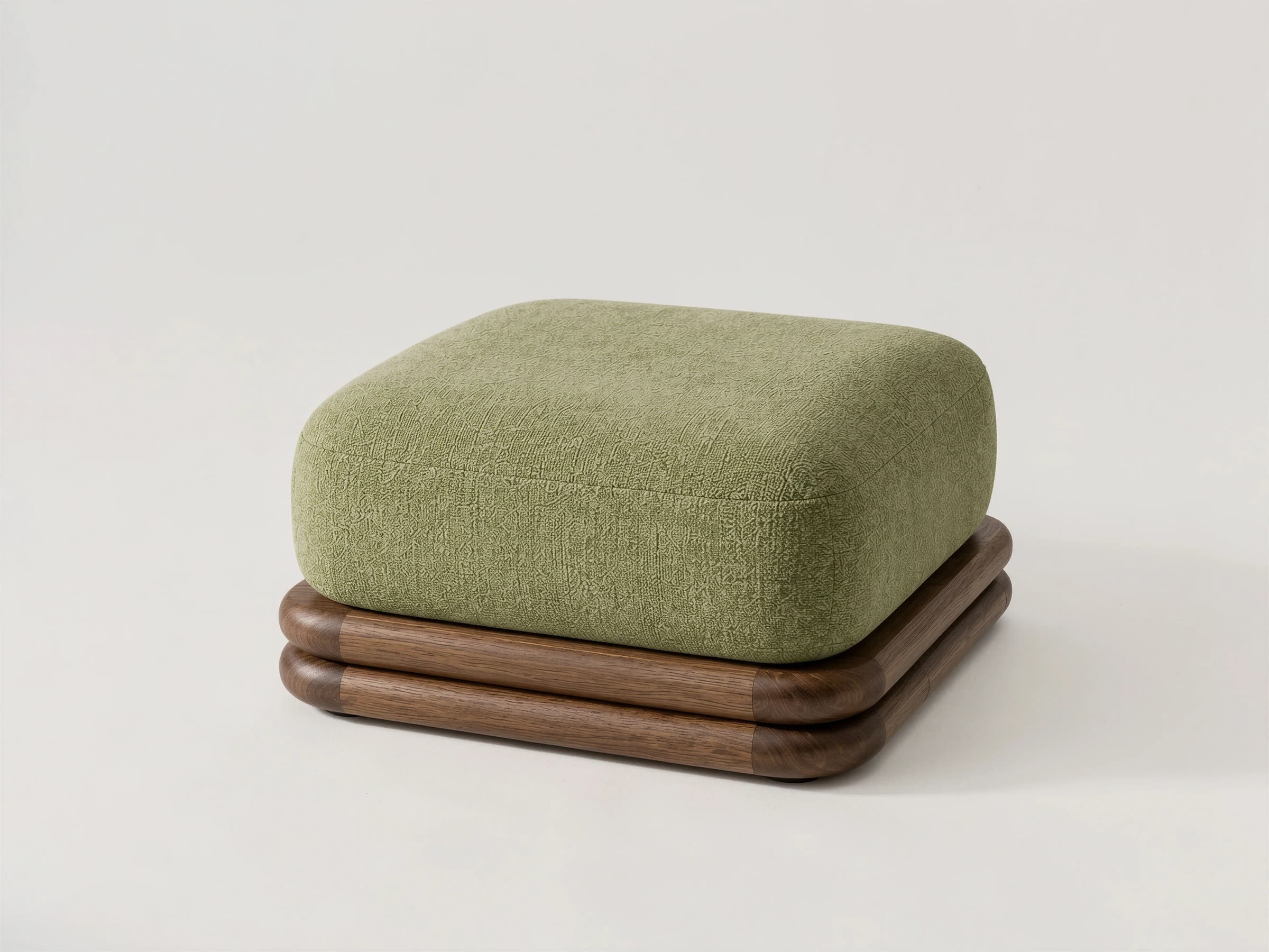 Puf verde con base de madera